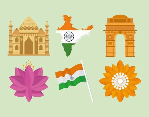 Icon set indian independence Stock Illustration