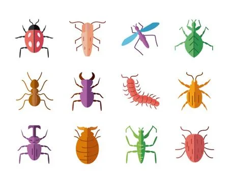 Icon set of insects concept, flat style Stock Illustration