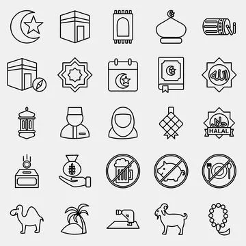 Icon set of islamic. Islamic elements of Ramadhan, Eid Al Fitr, Eid Al Adha.. Stock Illustration