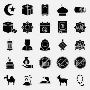 Icon set of islamic. Islamic elements of Ramadhan, Eid Al Fitr, Eid Al Adha.. Stock Illustration