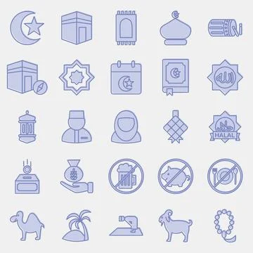 Icon set of islamic. Islamic elements of Ramadhan, Eid Al Fitr, Eid Al Adha.. Illustrazione stock