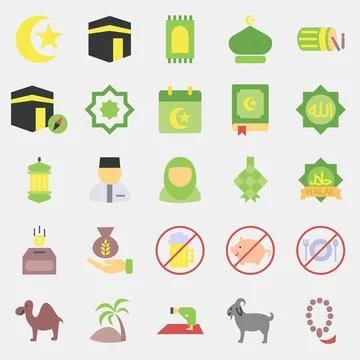 Icon set of islamic. Islamic elements of Ramadhan, Eid Al Fitr, Eid Al Adha.. Illustrazione stock