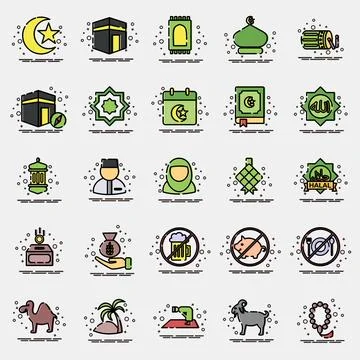Icon set of islamic. Islamic elements of Ramadhan, Eid Al Fitr, Eid Al Adha.. Illustrazione stock