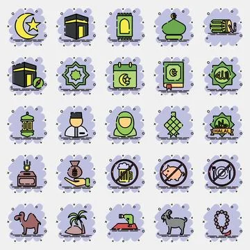 Icon set of islamic. Islamic elements of Ramadhan, Eid Al Fitr, Eid Al Adha.. Illustrazione stock