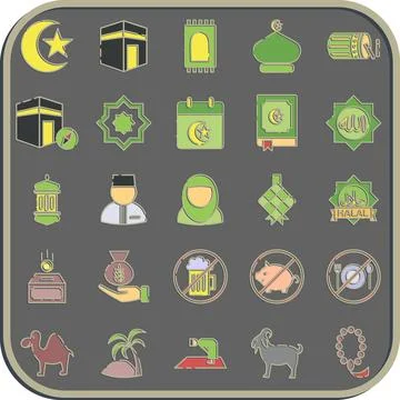 Icon set of islamic. Islamic elements of Ramadhan, Eid Al Fitr, Eid Al Adha.. Illustrazione stock