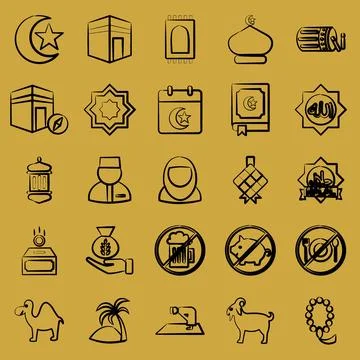 Icon set of islamic. Islamic elements of Ramadhan, Eid Al Fitr, Eid Al Adha.. Stock Illustration