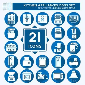 Icon Set Kitchen Appliances. suitable for Kitchen Sets symbol. long shadow st Stock Illustration