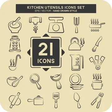 Icon Set Kitchen Utensils. related to Education symbol. hand drawn style. d.. Stock Illustration