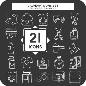 Icon Set Laundry. related to Laundry symbol. chalk Style. simple design edi.. Stock Illustration