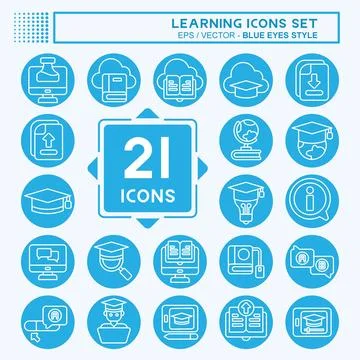 Icon Set Learning. related to Education symbol. blue eyes style. simple des.. Stock Illustration