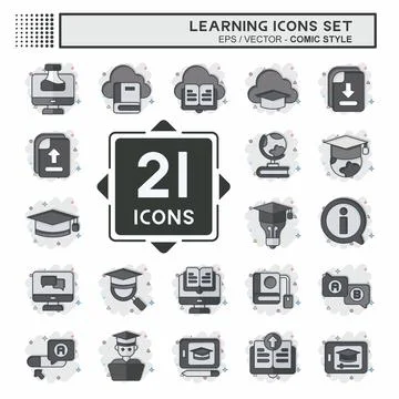 Icon Set Learning. related to Education symbol. comic style. simple design .. Stock Illustration