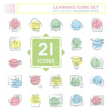 Icon Set Learning. related to Education symbol. Color Spot Style. simple de.. Illustrazione stock