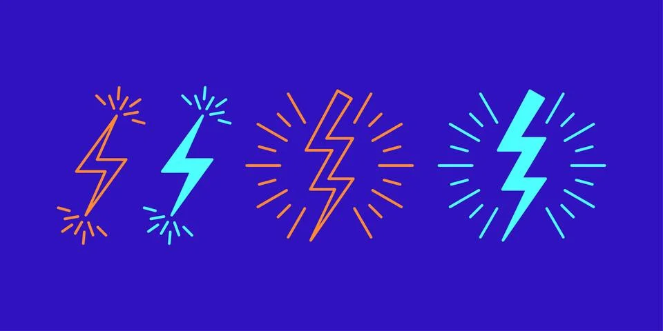 Icon set of Lightning bolt flash. Vector signs Illustrazione stock