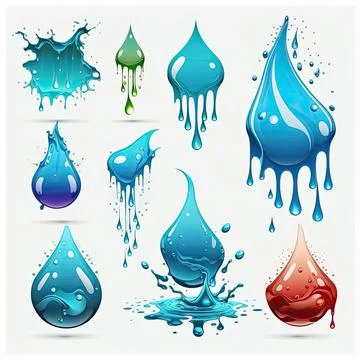 Icon set of liquid water splashes falling aqua drops, vector illustration, .. Stock Illustration