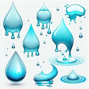 Icon set of liquid water splashes falling aqua drops Stock Illustration