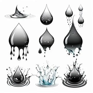 Icon set of liquid water splashes falling aqua drops Stock Illustration