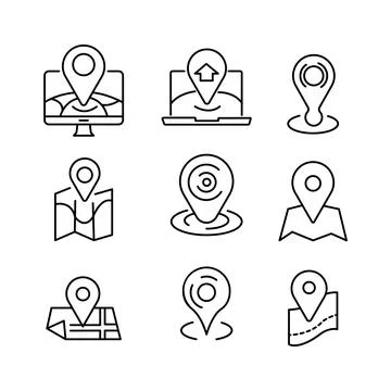 Icon set of location. Editable vector pictograms isolated on a white backgrou Stock Illustration