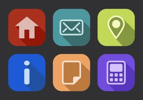 Icon set long shadow - flat design Stock Illustration