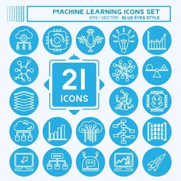 Icon Set Machine Learning. related to Machine Learning symbol. blue eyes st.. イラスト素材