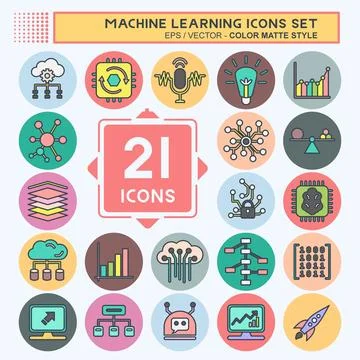 Icon Set Machine Learning. related to Machine Learning symbol. color mate s.. Stock Illustration