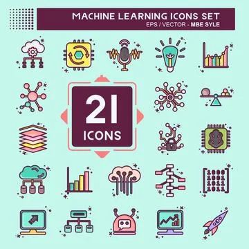Icon Set Machine Learning. related to Machine Learning symbol. MBE style. s.. Stock Illustration