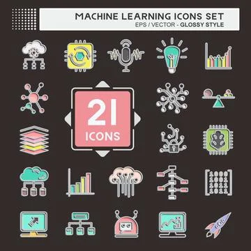 Icon Set Machine Learning. related to Machine Learning symbol. Glossy Style.. イラスト素材