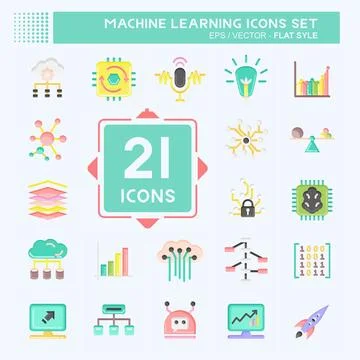 Icon Set Machine Learning. related to Machine Learning symbol. flat style. .. Stock Illustration