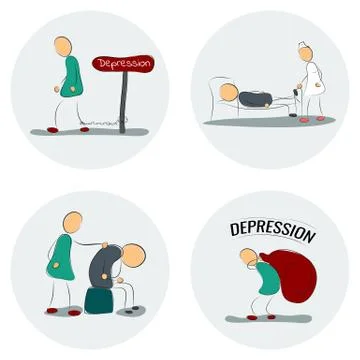 Icon set man in depression Stock Illustration