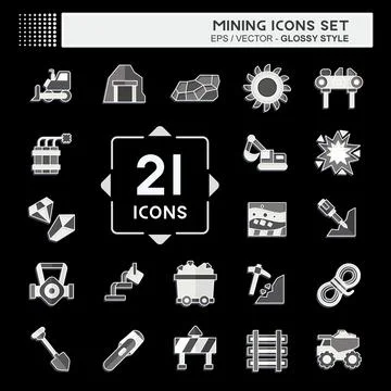 Icon Set Mining. related to Industry symbol. glossy style. simple design ed.. Illustrazione stock