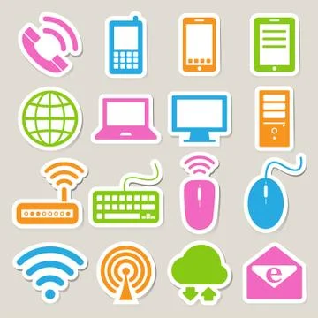 Icon set of mobile devices , computer and network connections. Stock Illustration