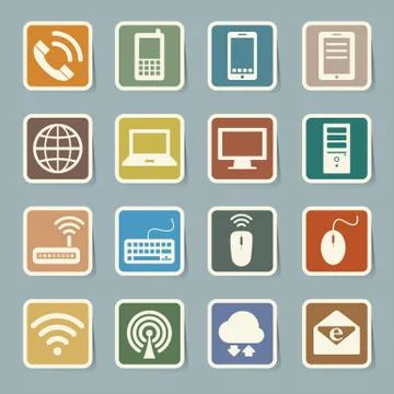 Icon set of mobile devices , computer and network connections. 스톡 일러스트