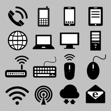 Icon set of mobile devices , computer and network connections ,illustration e Stock Illustration