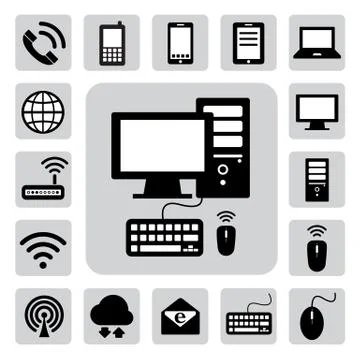 Icon set of mobile devices , computer and network connections ,illustration e Stock Illustration