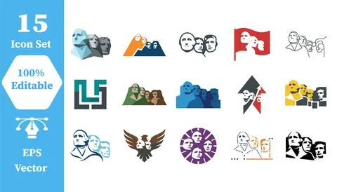 Icon set of mount rushmore national memorial with rushmore mountain monument 스톡 일러스트