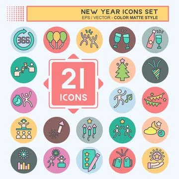 Icon Set New Year. related to Holiday symbol. color mate style. design editab Stock Illustration