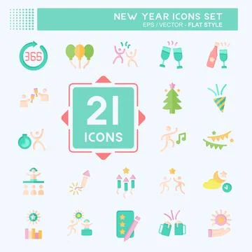 Icon Set New Year. related to Holiday symbol. flat style. design editable Stock Illustration