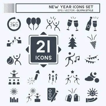 Icon Set New Year. related to Holiday symbol. glyph style. design editable Stock Illustration