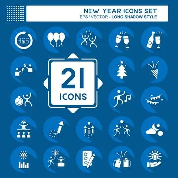 Icon Set New Year. related to Holiday symbol. long shadow style. design edi.. Stock Illustration