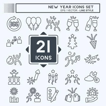 Icon Set New Year. related to Holiday symbol. line style. design editable Stock Illustration