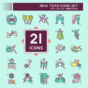 Icon Set New Year. related to Holiday symbol. MBE style. design editable Stock Illustration