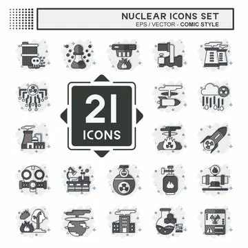 Icon Set Nuclear. related to Nuclear symbol. comic style. simple design edi.. 库存插图