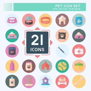 Icon Set Pet - Flat Style - Simple illustration,Editable stroke Stock Illustration
