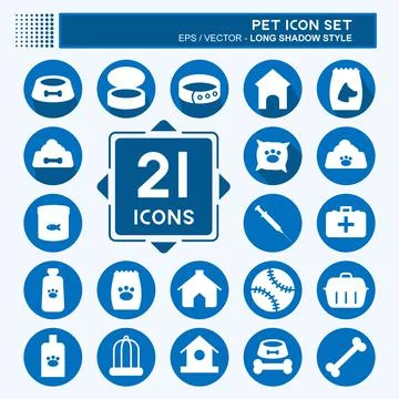 Icon Set Pet - Long Shadow Style - Simple illustration,Editable stroke Stock Illustration