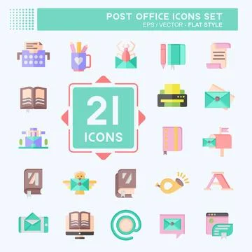Icon Set Post Office. related to Education symbol. flat style. simple desig.. Illustration