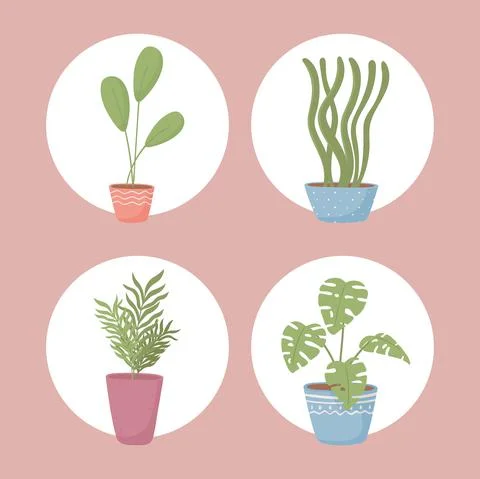 Icon set pot plants Stock Illustration