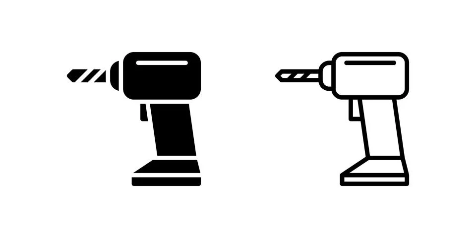 Icon set of power drill for construction, repair, and DIY work Stock Illustration