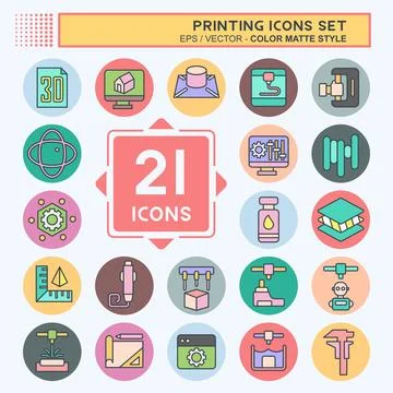 Icon Set Printing. related to Technology symbol. color mate style. design e.. Illustrazione stock