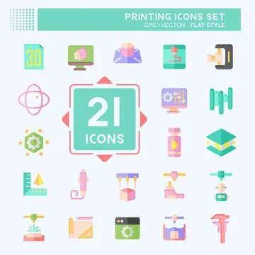 Icon Set Printing. related to Technology symbol. flat style. design editable Illustrazione stock