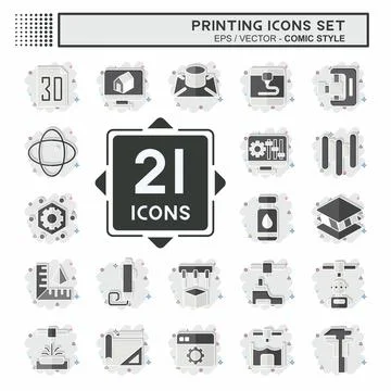 Icon Set Printing. related to Technology symbol. comic style. design editable Illustrazione stock