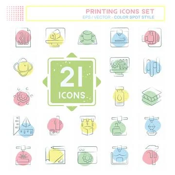 Icon Set Printing. related to Technology symbol. Color Spot Style. design e.. Illustrazione stock